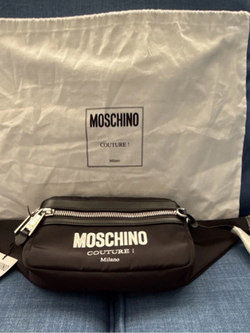Moschino Black Logo Belt Bag with Silver Hardware